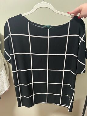 Ralph Lauren Black Short Sleeve Top with White Windowpane Grid